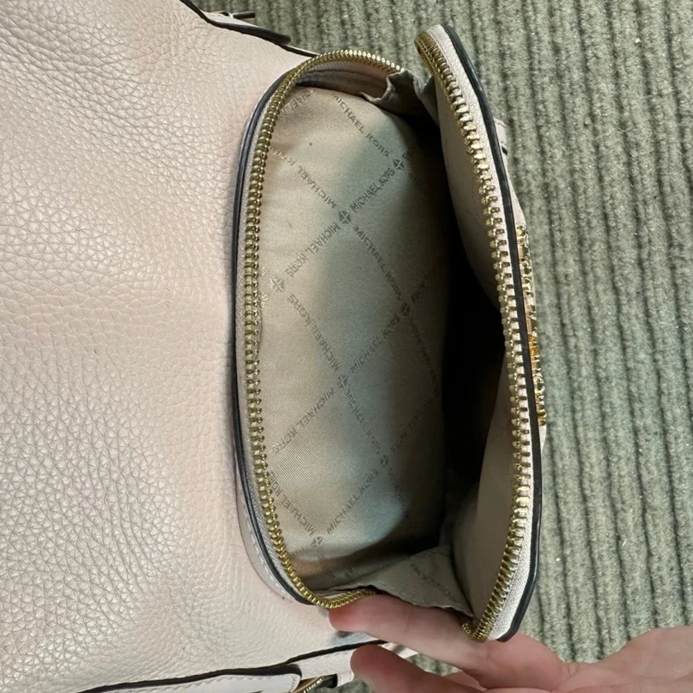 Michael Kors Rhea Medium Pebbled Leather Backpack Blush Pink Gold Tone Hardware
